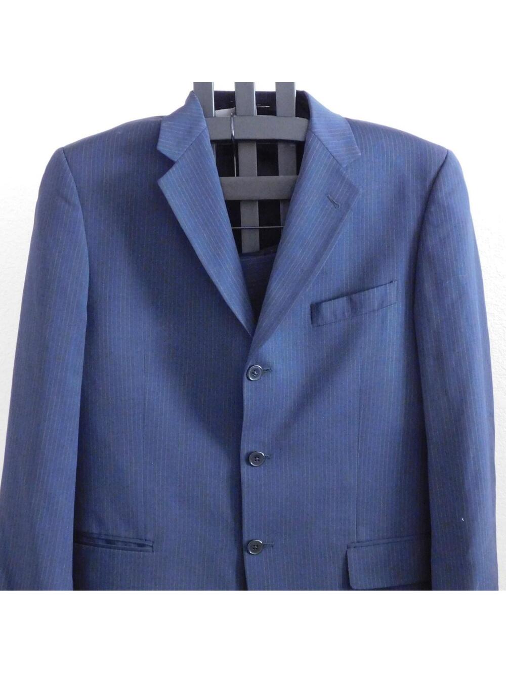 Joseph Abboud Nordstrom Size 40R Navy Blue Pinstripe Wool Suit 34x31 Excellent - Picture 3 of 6